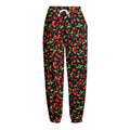 Watercolor Cherry Pattern Print Fleece Lined Knit Pants