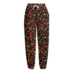 Watercolor Cherry Pattern Print Fleece Lined Knit Pants