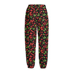Watercolor Cherry Pattern Print Fleece Lined Knit Pants