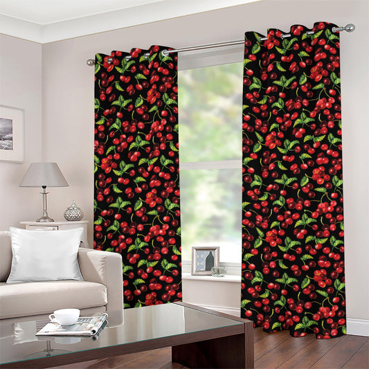 Watercolor Cherry Pattern Print Grommet Curtains