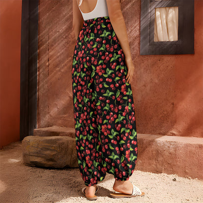 Watercolor Cherry Pattern Print Harem Pants