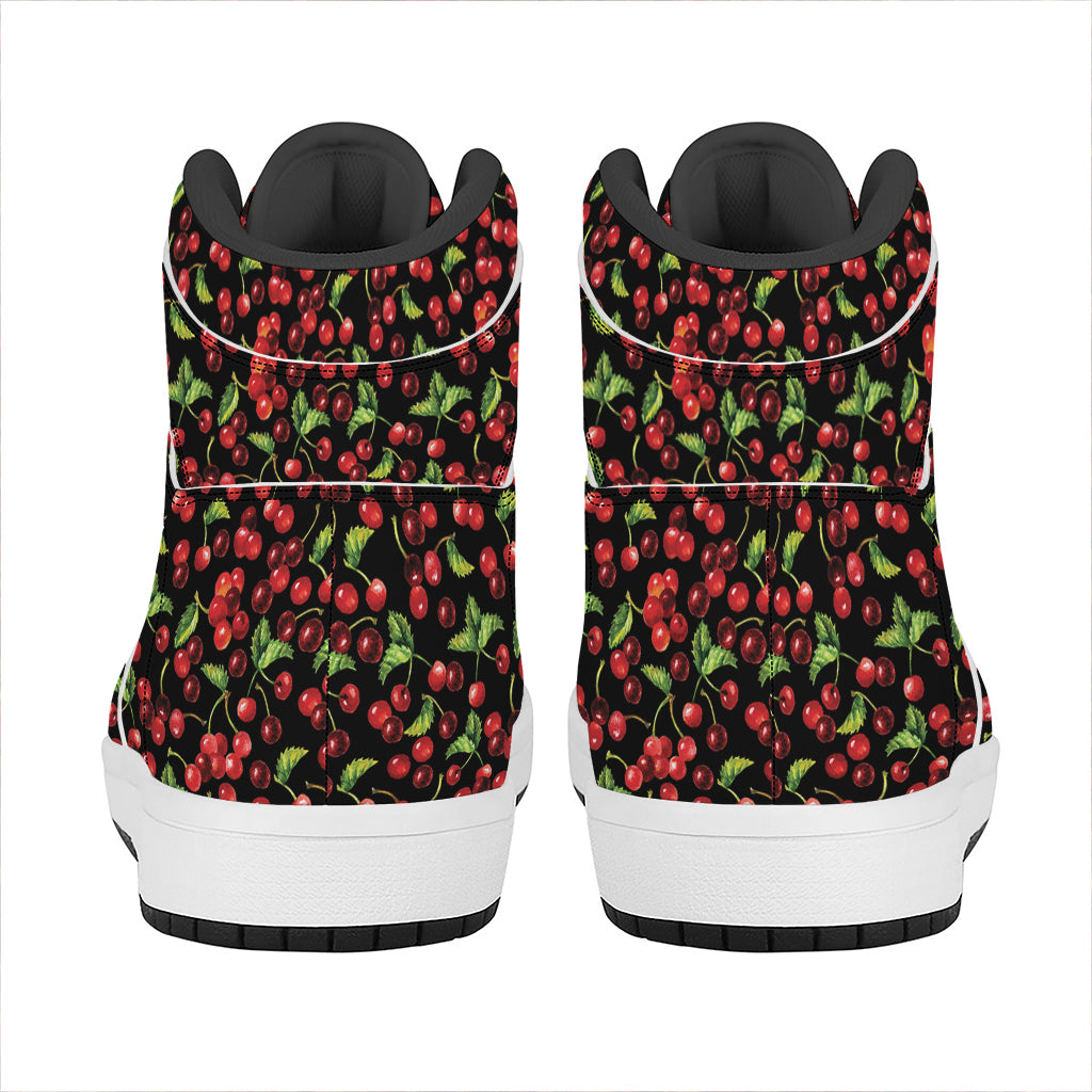 Watercolor Cherry Pattern Print High Top Leather Sneakers