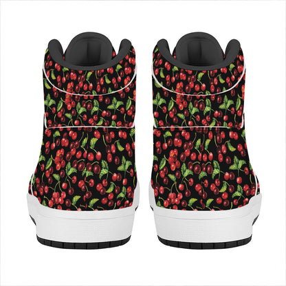 Watercolor Cherry Pattern Print High Top Leather Sneakers