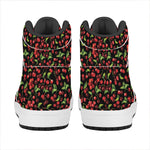 Watercolor Cherry Pattern Print High Top Leather Sneakers