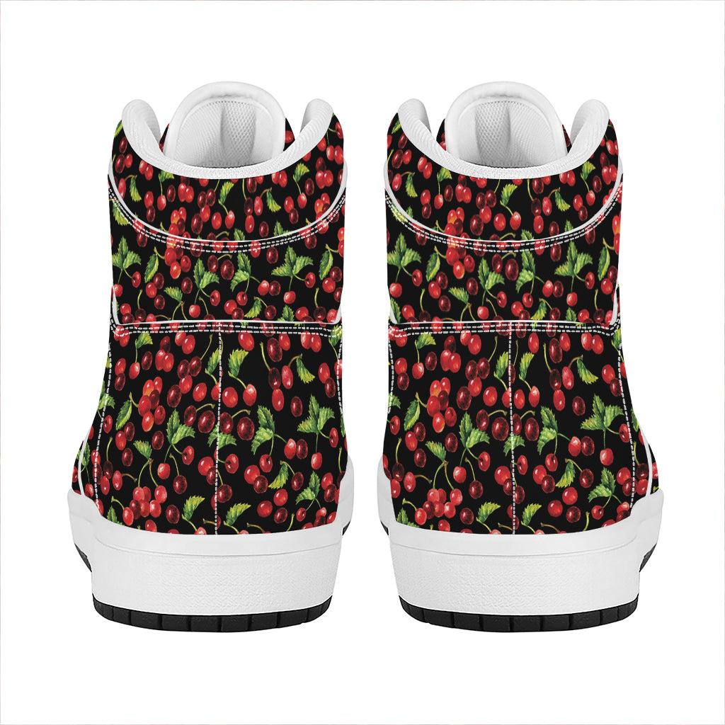 Watercolor Cherry Pattern Print High Top Leather Sneakers