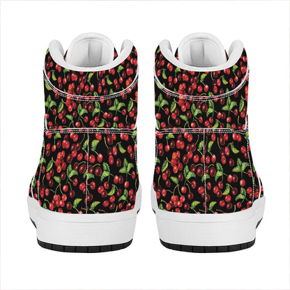 Watercolor Cherry Pattern Print High Top Leather Sneakers