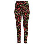 Watercolor Cherry Pattern Print High-Waisted Pocket Leggings