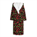 Watercolor Cherry Pattern Print Hooded Bathrobe