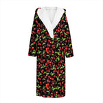 Watercolor Cherry Pattern Print Hooded Bathrobe