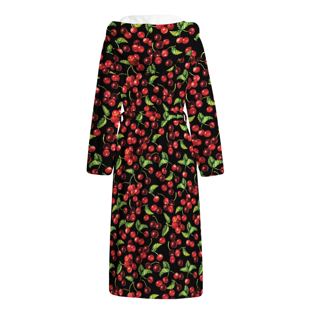 Watercolor Cherry Pattern Print Hooded Bathrobe