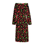 Watercolor Cherry Pattern Print Hooded Bathrobe