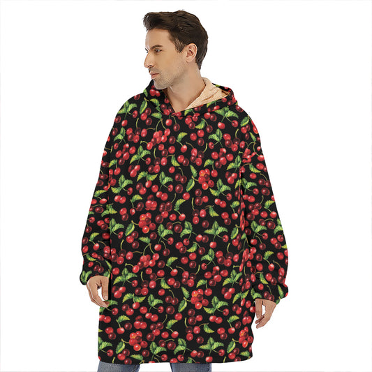 Watercolor Cherry Pattern Print Hoodie Blanket