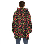 Watercolor Cherry Pattern Print Hoodie Blanket