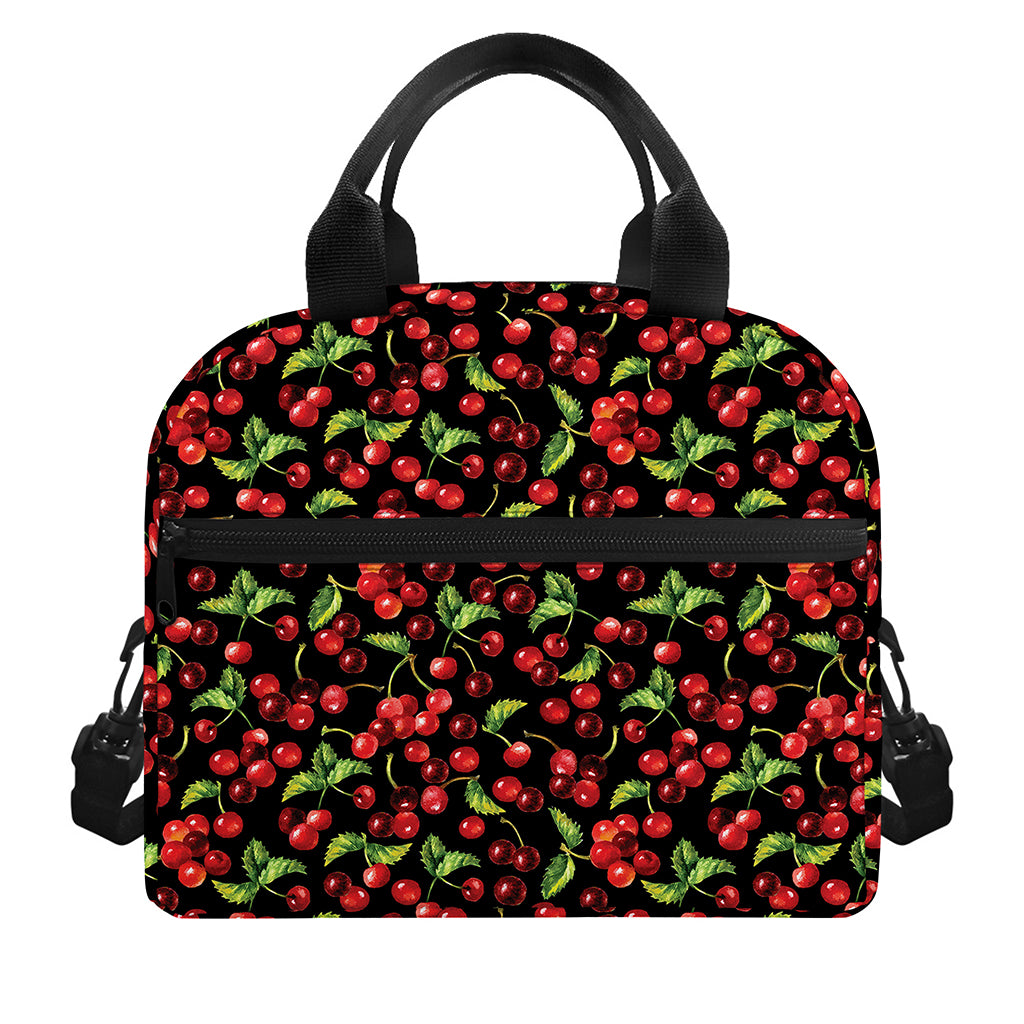 Watercolor Cherry Pattern Print Insulated Lunch Bag