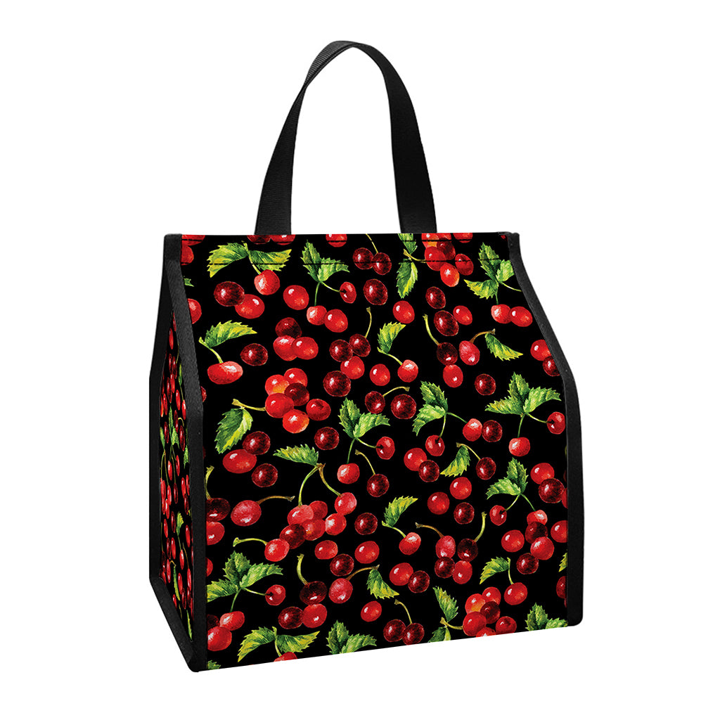 Watercolor Cherry Pattern Print Insulated Lunch Tote