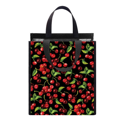 Watercolor Cherry Pattern Print Insulated Lunch Tote