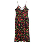 Watercolor Cherry Pattern Print Jersey Midi Cami Dress