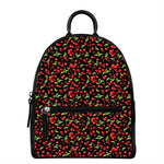 Watercolor Cherry Pattern Print Leather Backpack