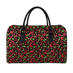Watercolor Cherry Pattern Print Leather Duffle Bag