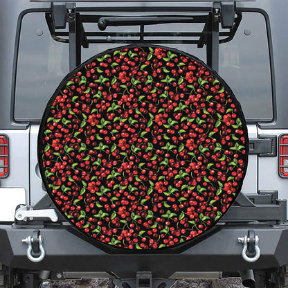 Watercolor Cherry Pattern Print Leather Spare Tire Cover