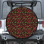 Watercolor Cherry Pattern Print Leather Spare Tire Cover