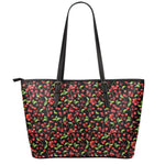 Watercolor Cherry Pattern Print Leather Tote Bag