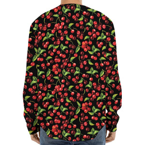 Watercolor Cherry Pattern Print Long Sleeve Baseball Jersey