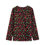 Watercolor Cherry Pattern Print Long Sleeve Short Coat