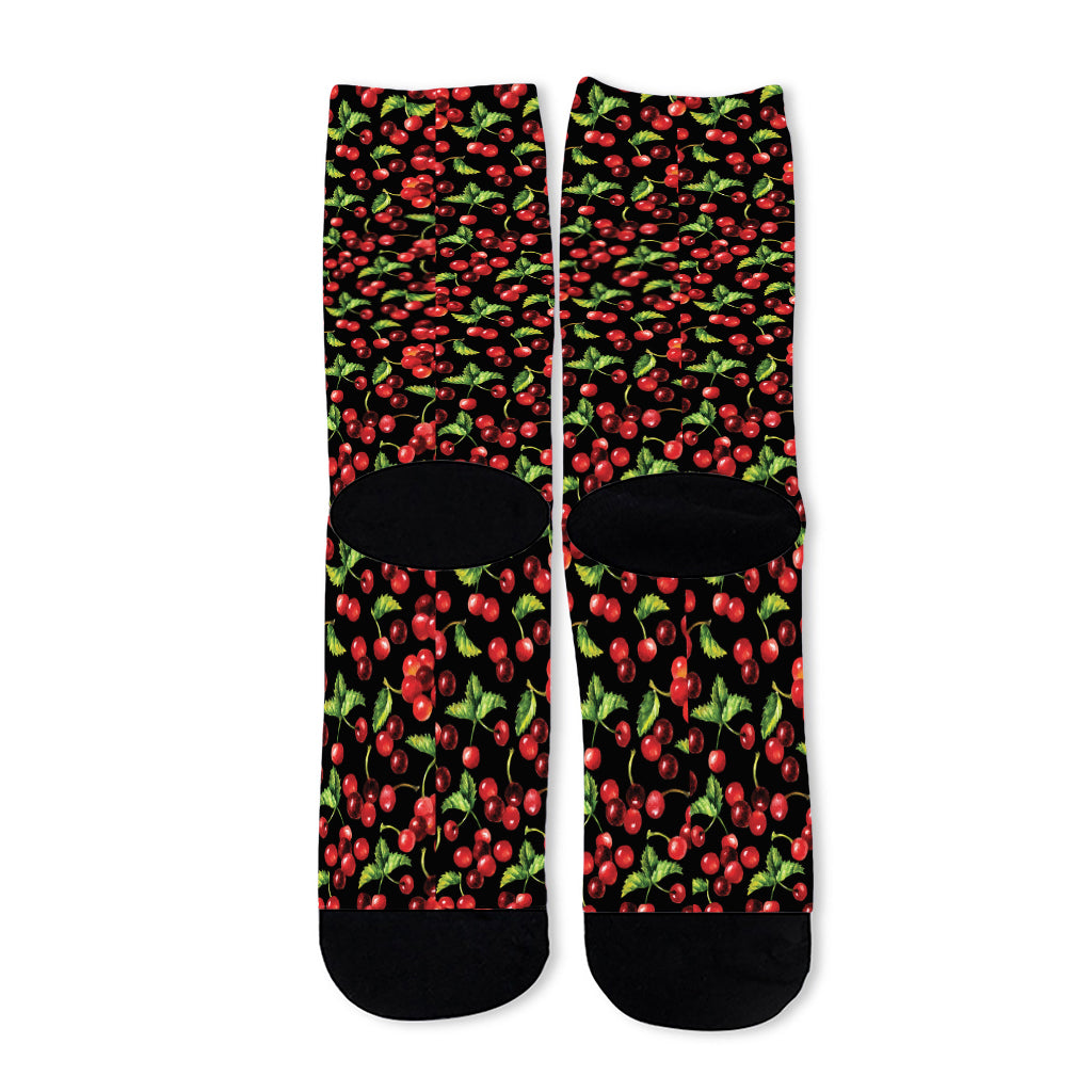 Watercolor Cherry Pattern Print Long Socks