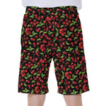Watercolor Cherry Pattern Print Men's Beach Shorts