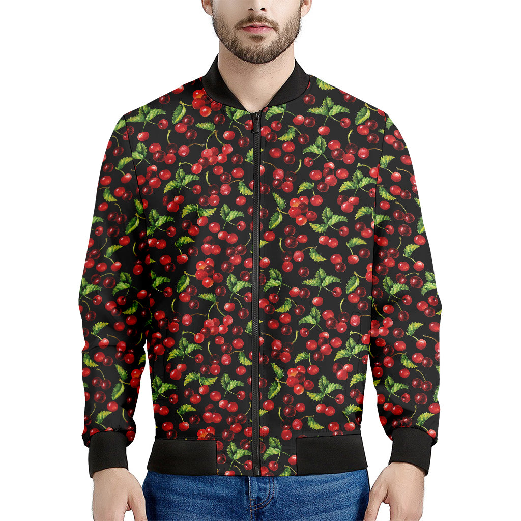 Watercolor Cherry Pattern Print Men's Bomber Jacket