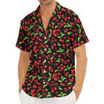 Watercolor Cherry Pattern Print Men's Deep V-Neck Shirt