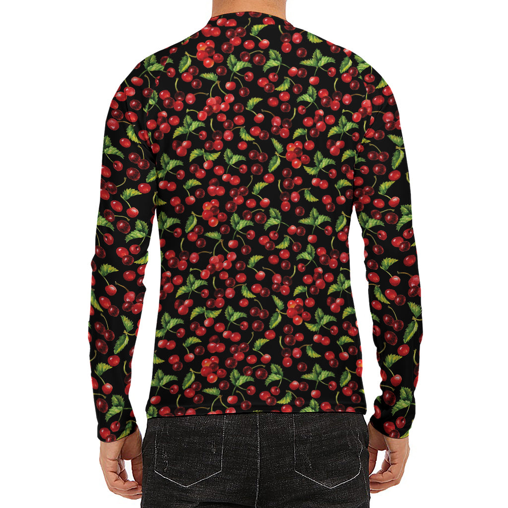 Watercolor Cherry Pattern Print Men's Long Sleeve Rash Guard