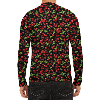 Watercolor Cherry Pattern Print Men's Long Sleeve Rash Guard