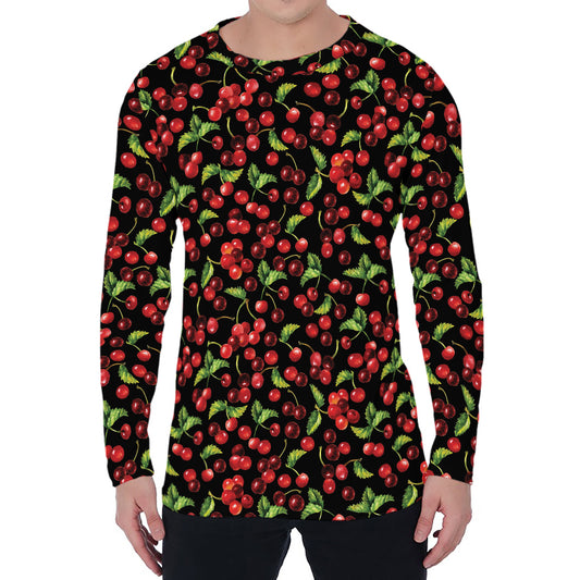 Watercolor Cherry Pattern Print Men's Long Sleeve T-Shirt