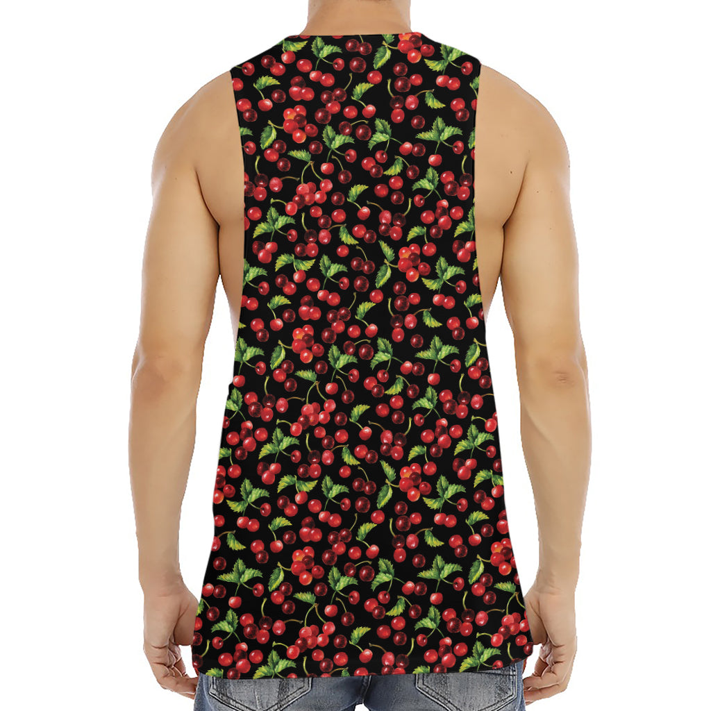 Watercolor Cherry Pattern Print Men's Muscle Tank Top