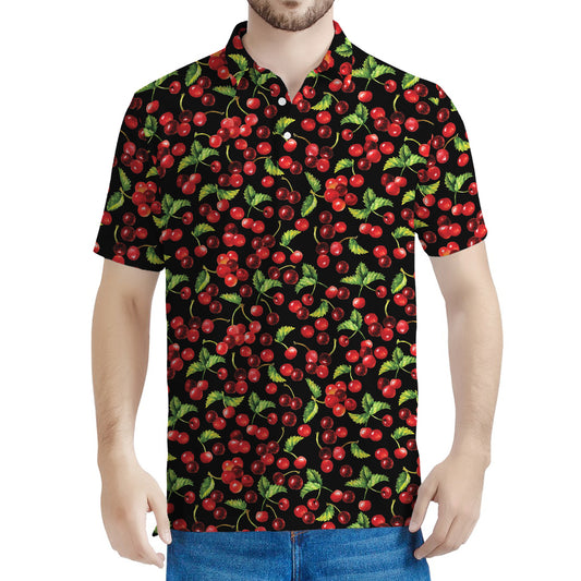 Watercolor Cherry Pattern Print Men's Polo Shirt