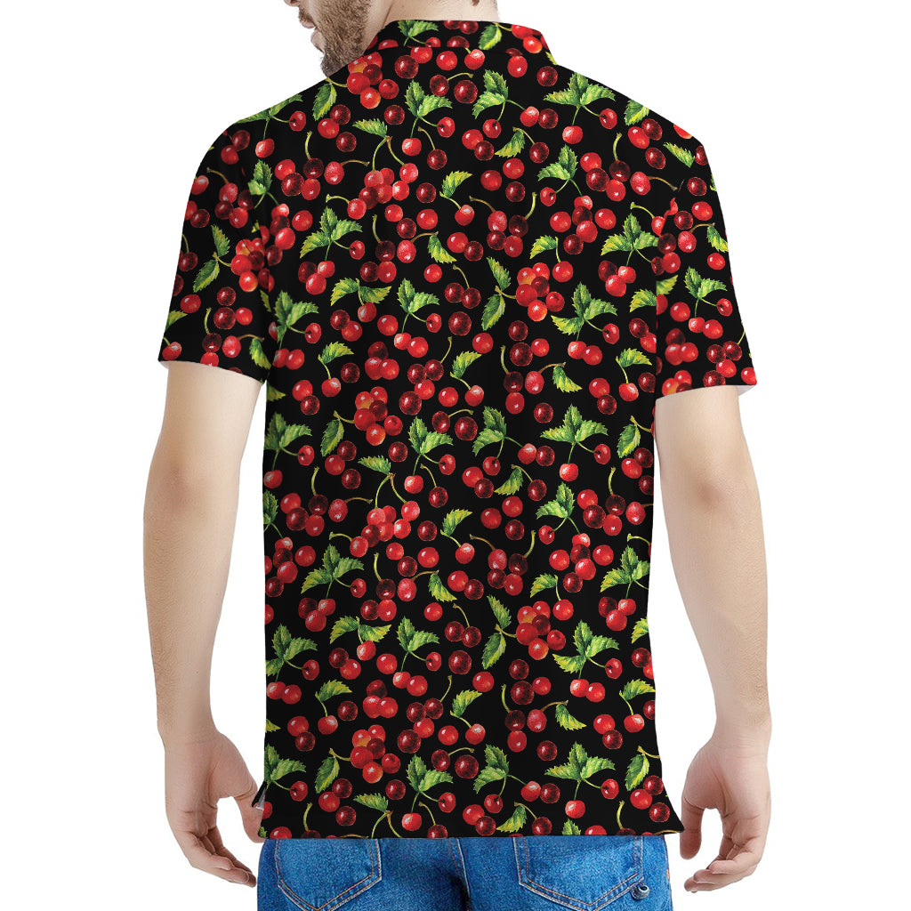 Watercolor Cherry Pattern Print Men's Polo Shirt