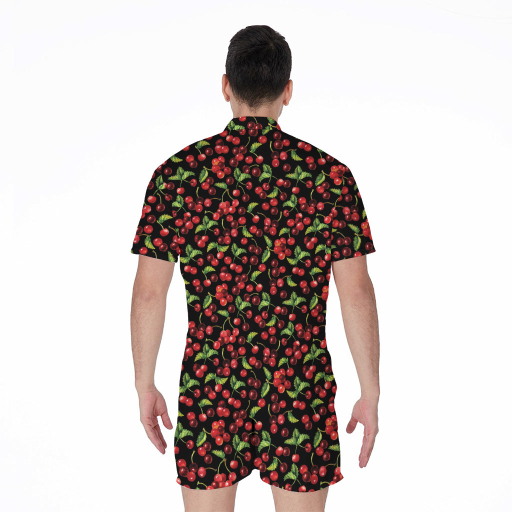 Watercolor Cherry Pattern Print Men's Rompers