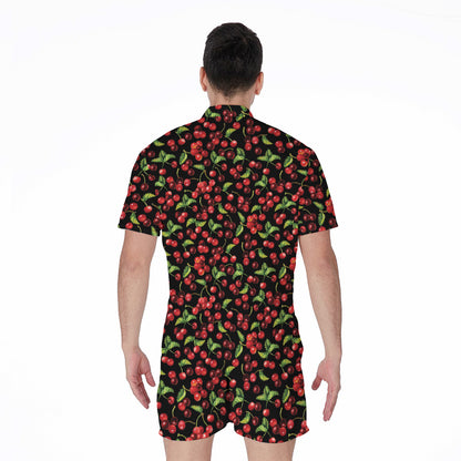 Watercolor Cherry Pattern Print Men's Rompers