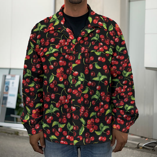 Watercolor Cherry Pattern Print Men's Shirt Jacket