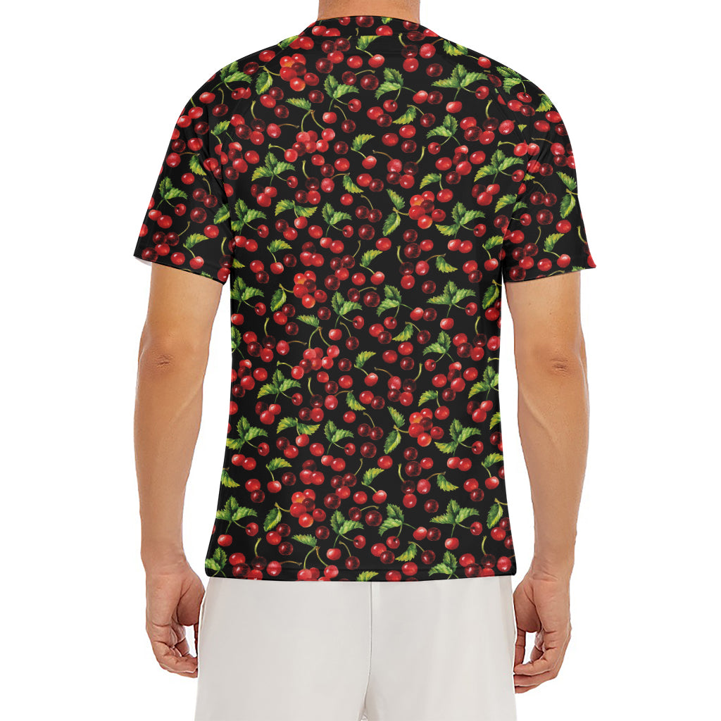Watercolor Cherry Pattern Print Men's Short Sleeve Rash Guard