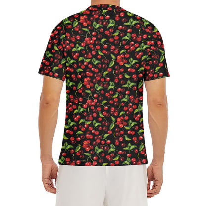 Watercolor Cherry Pattern Print Men's Short Sleeve Rash Guard