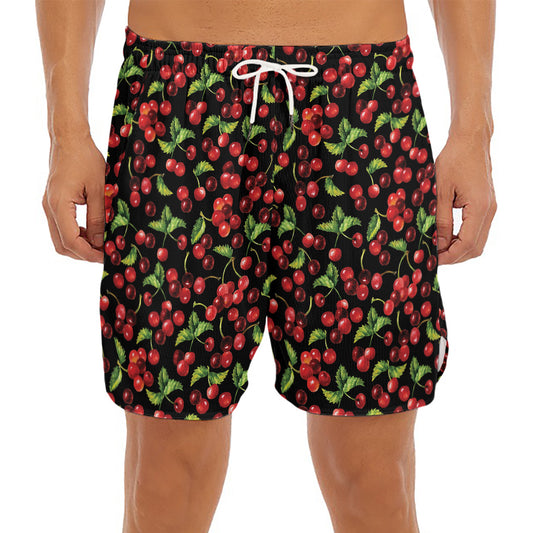Watercolor Cherry Pattern Print Men's Split Running Shorts
