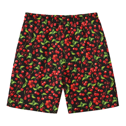 Watercolor Cherry Pattern Print Men's Swim Trunks