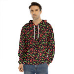 Watercolor Cherry Pattern Print Men's Velvet Pullover Hoodie