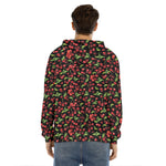 Watercolor Cherry Pattern Print Men's Velvet Pullover Hoodie
