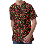 Watercolor Cherry Pattern Print Men's Velvet T-Shirt