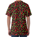 Watercolor Cherry Pattern Print Men's Velvet T-Shirt