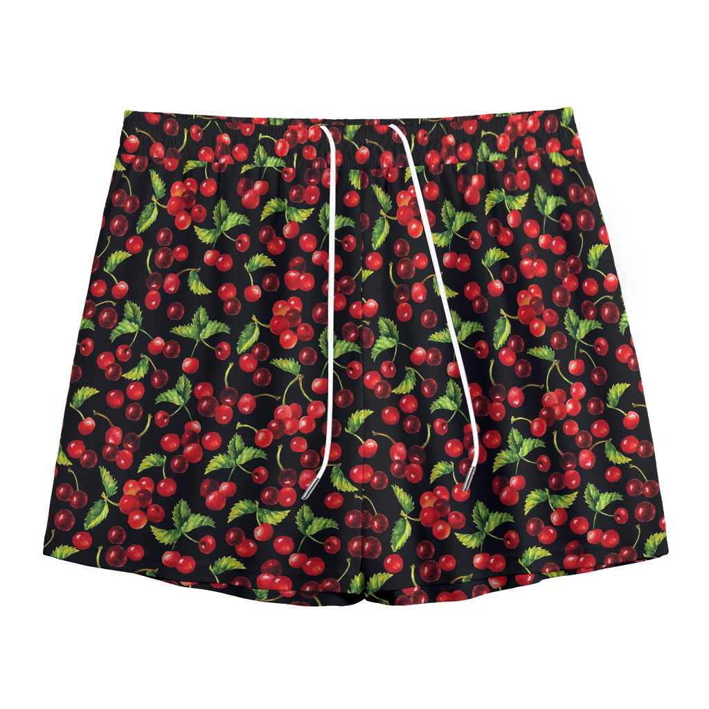 Watercolor Cherry Pattern Print Mesh Shorts